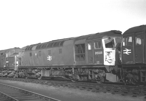 Class 26 no D5328 sits out a Sunday at Millerhill depot on 2 November 1969, sandwiched between class 37 no D6844 and an unidentified class 26. Photo copyright Bill Jamieson
